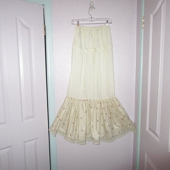 70s Vtg Midi Dress & Petticoat Size XXS Tiered 2 Piece Cottagecore Boho Prairie - Picture 11 of 12